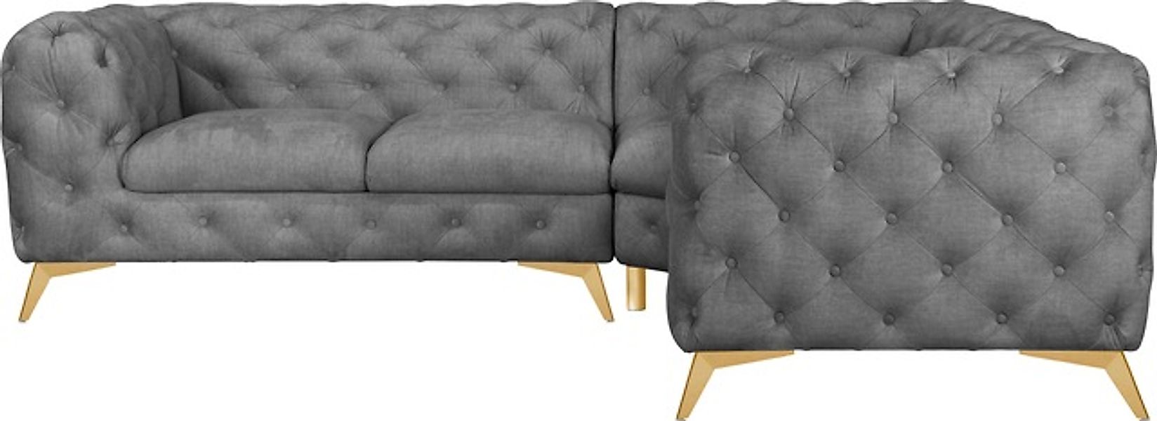 Leonique Chesterfield-Sofa »Ecksofa GLYNIS L-Form mit Wellenunterfederung, günstig online kaufen