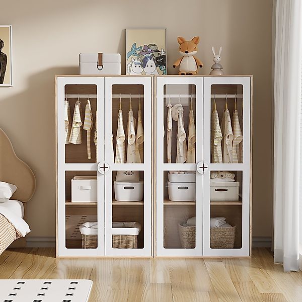 MODFU Kleiderschrank mit Glas-Türen, Umfallschut (Flurschrank, günstig online kaufen