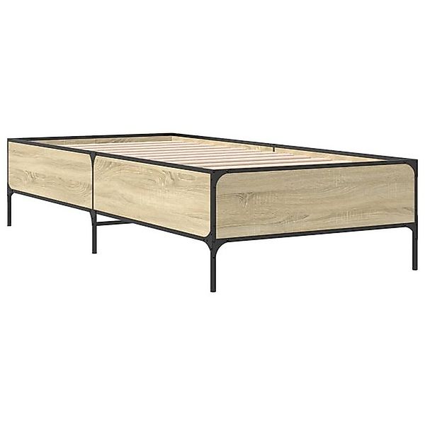 vidaXL Bett Bettgestell Sonoma-Eiche 100x200 cm Holzwerkstoff und Metall günstig online kaufen