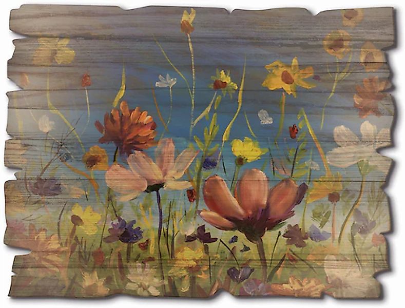 Artland Holzbild "Wildblumenwiese blauer Himmel", Pflanzen- & Blumenbilder, günstig online kaufen
