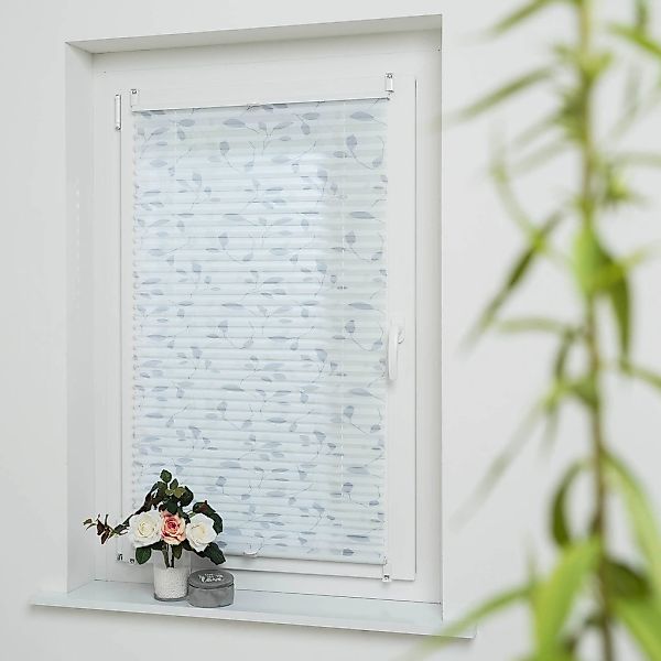 Liedeco Plissee "Blätter grau" Lichtschutz ohne Bohren verspannt günstig online kaufen