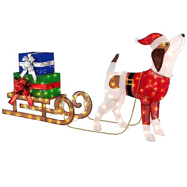 KOMFOTTEU Weihnachtsfigur, LED Hund mit Schlitten, günstig online kaufen
