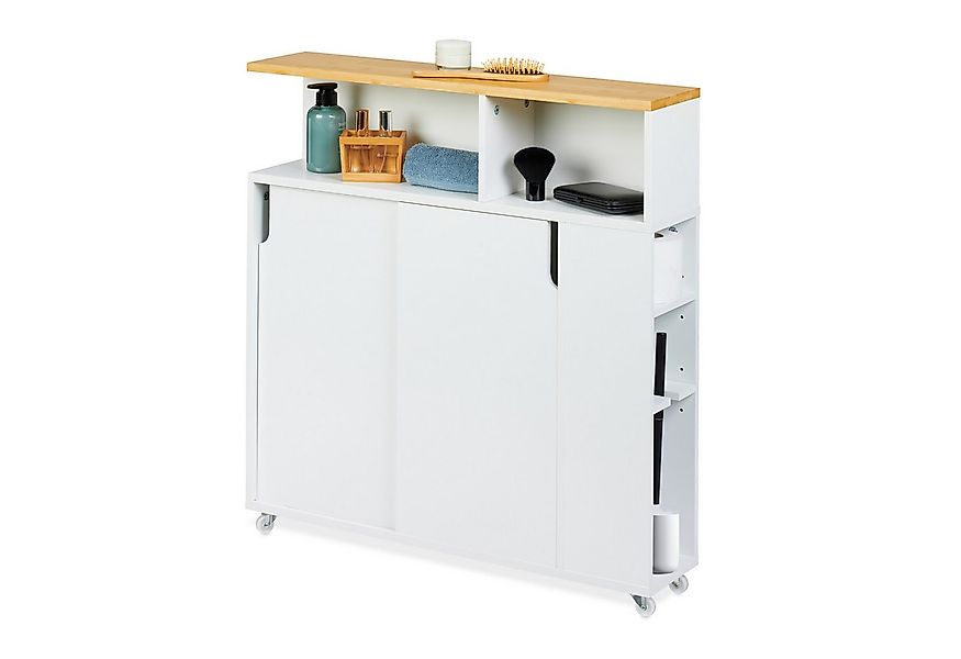 relaxdays Badregal Weißer Nischenschrank mit Bambusablage günstig online kaufen