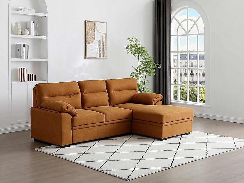 Ecksofa mit Schlaffunktion - Ecke rechts - Terracotta-Stoff - Mit Ablage - günstig online kaufen
