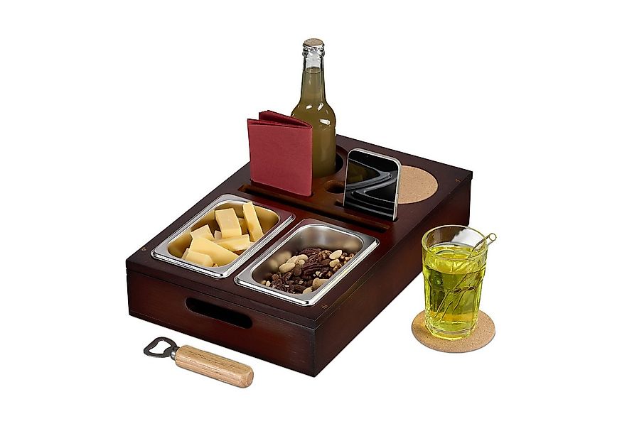 relaxdays Tabletttisch Couchbar mit Snackschalen, braun günstig online kaufen