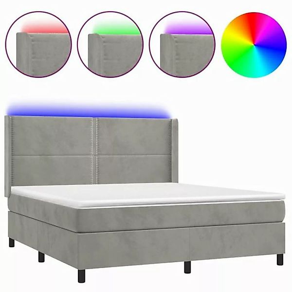 vidaXL Boxspringbett Boxspringbett mit Matratze LED Hellgrau 160x200 cm Sam günstig online kaufen