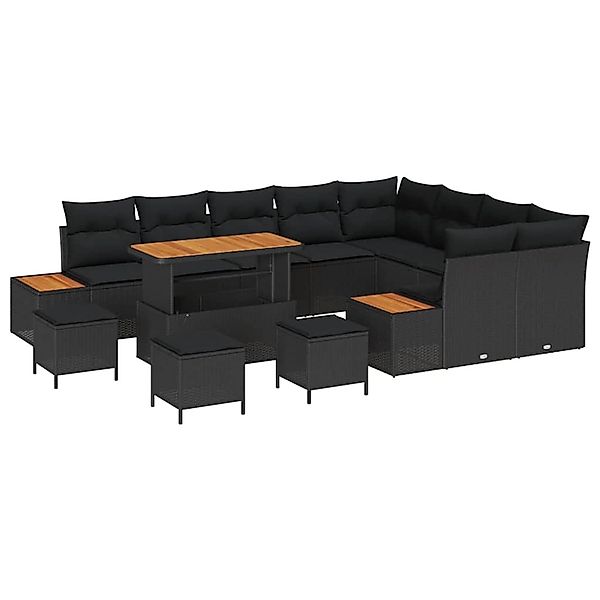 vidaXL Garten-Sofa-Set mit Kissen 13-Tlg Schwarz Poly Rattan 3362959 günstig online kaufen