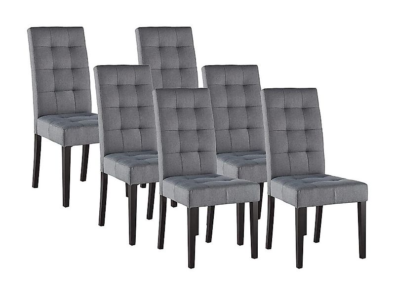 Stuhl 6er-Set - Stoff & Holz - Grau - VILLOSA günstig online kaufen