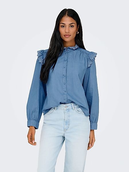 ONLY Jeansbluse "ONLPIPER L/S EMB FRILL DNM SHIRT QYT" mit Rüschen günstig online kaufen