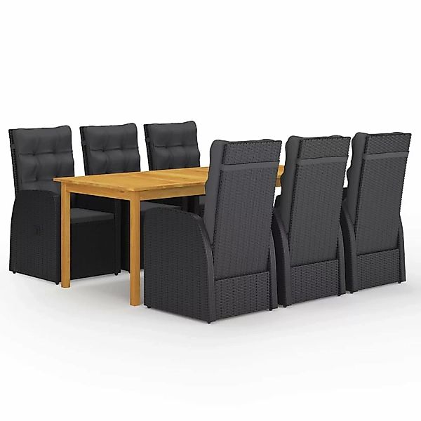 vidaXL 7-Tlg Garten-Essgruppe mit Kissen Schwarz Poly Rattan 3095292 günstig online kaufen