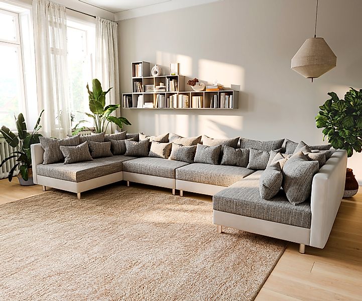 Wohnlandschaft Clovis XL Weiss Hellgrau Modulsofa günstig online kaufen