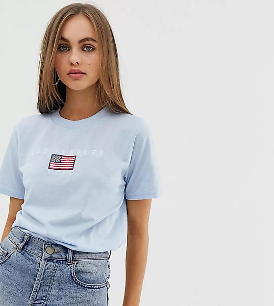 Daisy Street – Legeres T-Shirt mit Los Angeles-Stickerei-Blau günstig online kaufen
