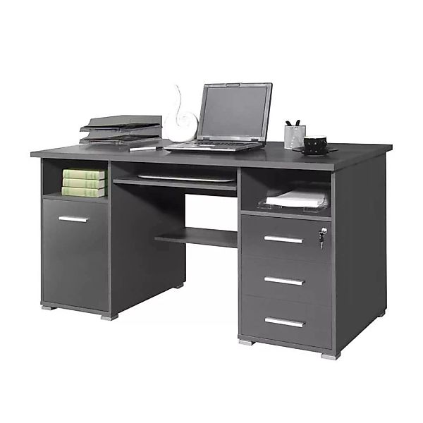 PC-Schreibtisch in Grau Tastaturauszug günstig online kaufen
