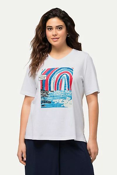 Ulla Popken Rundhalsshirt T-Shirt Meeresmotiv Classic V-Ausschnitt Halbarm günstig online kaufen