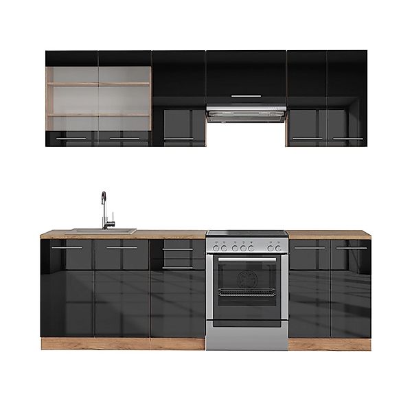 Vicco Fame-Line Küchenzeile Anthrazit Hochglanz/Goldkraft Eiche 240 cm AP E günstig online kaufen