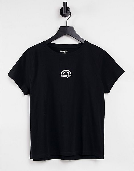 Wrangler – Kurzärmliges T-Shirt in Schwarz mit Regenbogen-Grafik günstig online kaufen