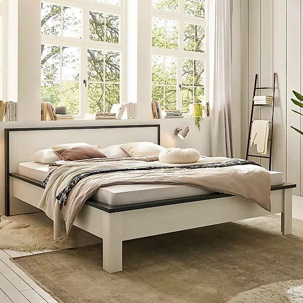Landhausdoppelbett 180x200 cm Pinie Weiß und Anthrazit günstig online kaufen