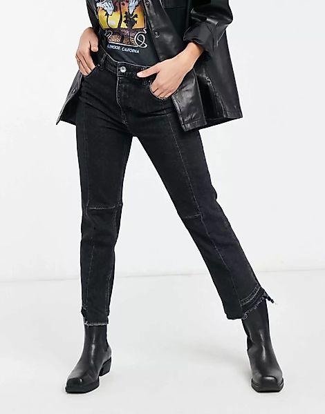 AllSaints – Zweifarbige Jeans mit zerschlissenem Saum in Schwarz-Grau günstig online kaufen