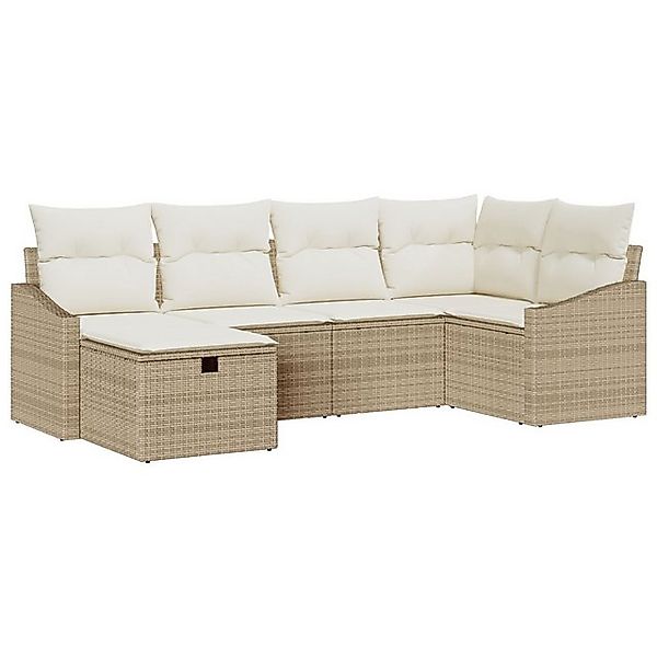 vidaXL Loungesofa 6-teiliges Garten-Sofa-Set mit Kissen Beige Poly Rattan, günstig online kaufen