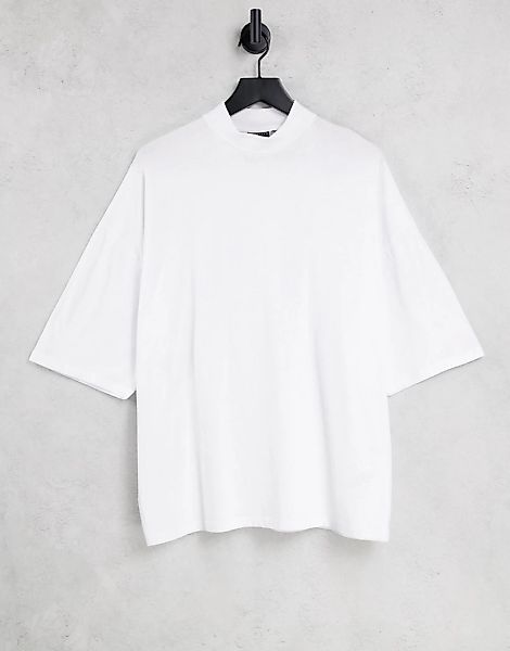 ASOS DESIGN – Weißes Oversize-T-Shirt mit Stehkragen günstig online kaufen
