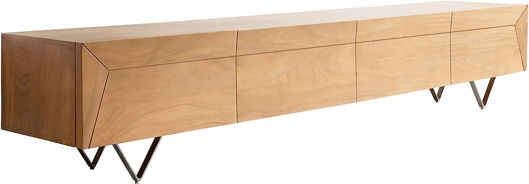 DELIFE Lowboard Kayu, Akazie Natur 220 cm 4 Türen V-Fuß Lowboard günstig online kaufen
