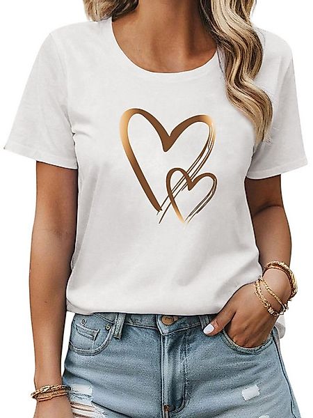 PYLIKE Rundhalsshirt Damen Bequemes Sommer T shirt mit Liebe Ausgefallene D günstig online kaufen
