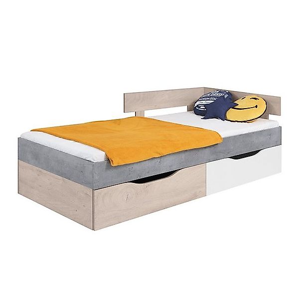 Lomadox Jugendbett SEATTLE-133, Jugendbett 90x200cm, Beton/Eiche/weiß, inkl günstig online kaufen