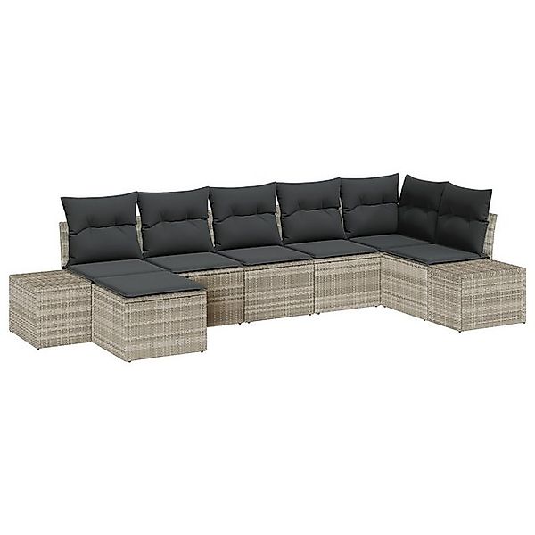 vidaXL Loungesofa 7-teiliges Garten-Sofa-Set mit Kissen Hellgrau Poly Ratta günstig online kaufen