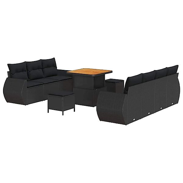 vidaXL 10-Teiliges Garten Sofa Set mit Kissen Schwarz Poly Rattan Akazie 33 günstig online kaufen