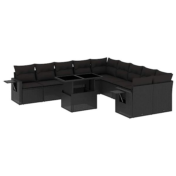 vidaXL 11-Tlg Garten-Sofagarnitur mit Kissen Schwarz Poly Rattan 3268165 günstig online kaufen