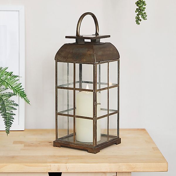 Große messingfarbene Laterne mit Glasfenstern günstig online kaufen