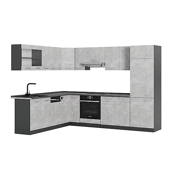 Vicco R-Line Eckküche Beton/Anthrazit 227 x 287 cm AP Anthrazit ohne E-Gerä günstig online kaufen