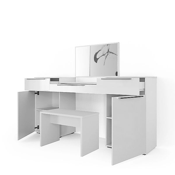 Vicco Schminktisch Lilli Weiß 190 cm mit Hocker günstig online kaufen