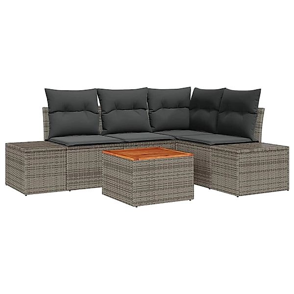 vidaXL Garten-Sofa-Set mit Kissen 5-Tlg Grau Poly Rattan 3347951 günstig online kaufen