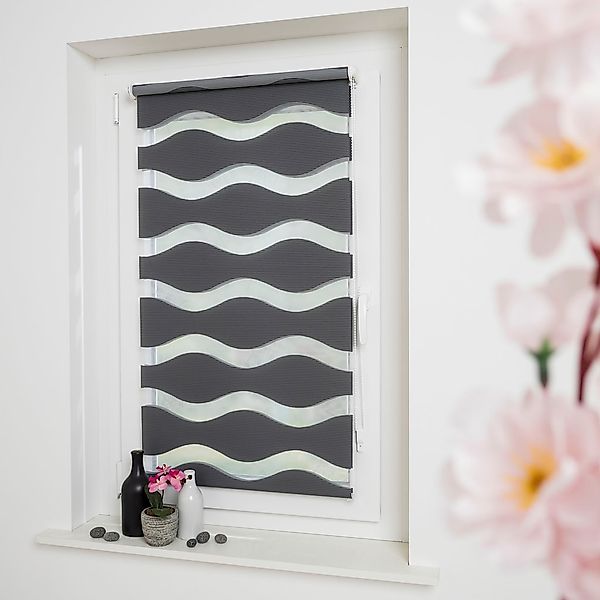 GARESA Doppelrollo "Welle" Lichtschutz ohne Bohren freihängend dekorativ, s günstig online kaufen