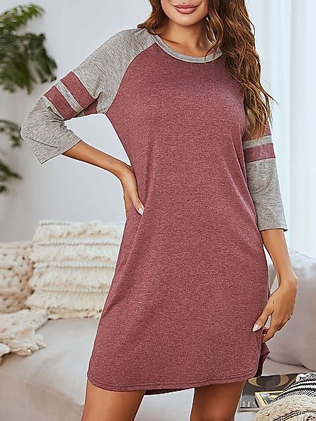 Plus Größe Damen Patchwork 3/4 Ärmel Rundhals Nachthemd Casual Pyjama günstig online kaufen