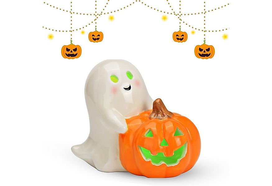 matches21 HOME & HOBBY Dekofigur Keramik Geist mit LED & Kürbis, Weiß, Hall günstig online kaufen