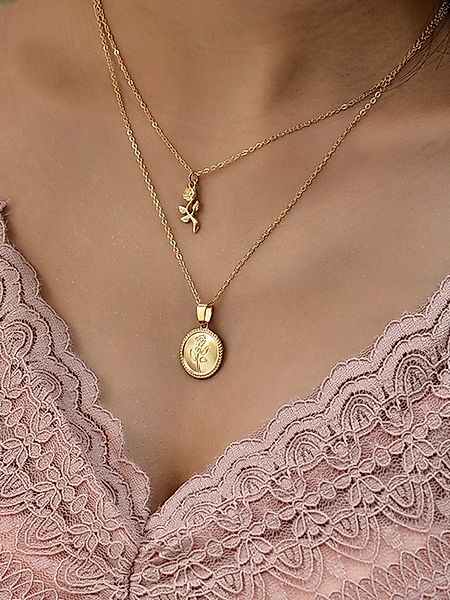 Mehrschichtige Halskette mit Goldrosen günstig online kaufen
