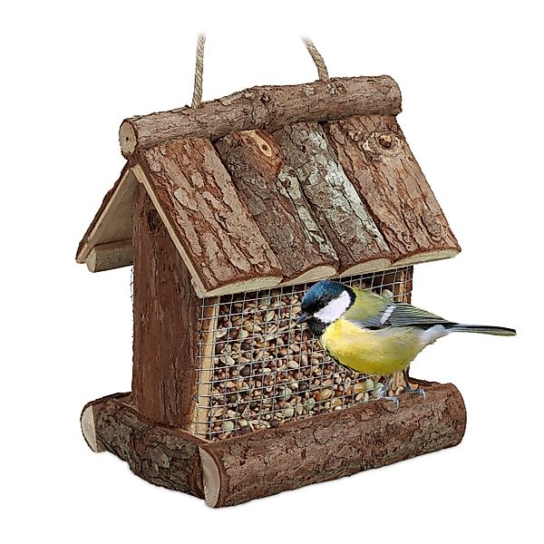 relaxdays Vogelhaus Vogelfutterhaus Rinde günstig online kaufen