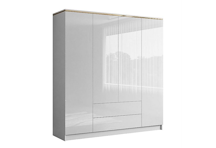 Lookway Kleiderschrank AURORA 4D2S in Weiß hochglanz mit Schubleden Breite: günstig online kaufen