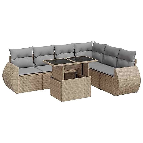 vidaXL 7-Tlg Garten-Sofagarnitur mit Kissen Beige Poly Rattan 3326650 günstig online kaufen