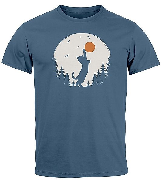 Neverless Print-Shirt Herren T-Shirt Frontprint Katze Silhouette Natur Aufd günstig online kaufen