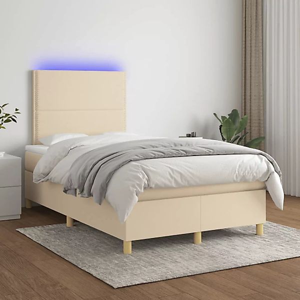 vidaXL Boxspringbett Boxspringbett mit Matratze LED Creme 120x200 cm Stoff günstig online kaufen