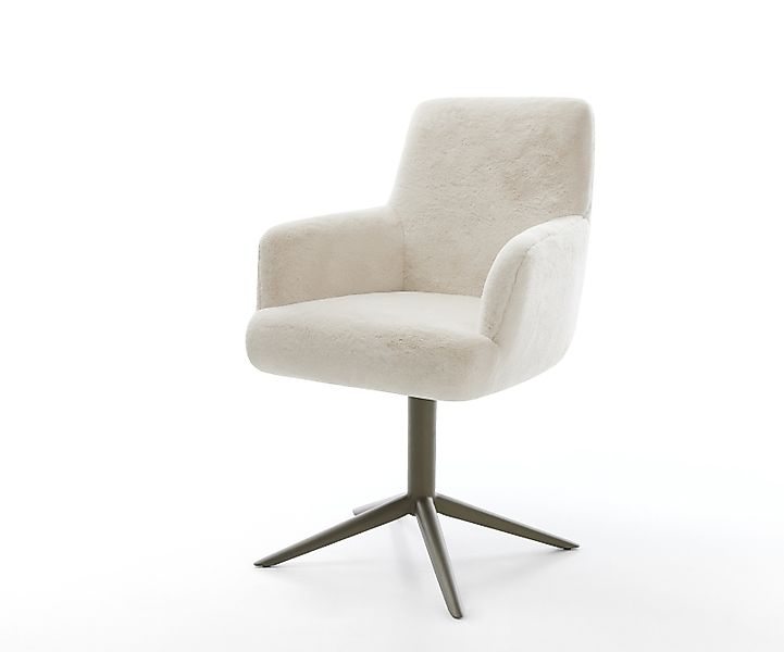 Drehstuhl Heira-Flex mit Armlehnen Plüsch Creme-Weiß Fußkreuz Effektfinish günstig online kaufen