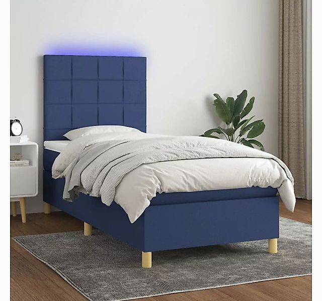 vidaXL Boxspringbett Boxspringbett mit Matratze LED Blau 90x200 cm Stoff Be günstig online kaufen