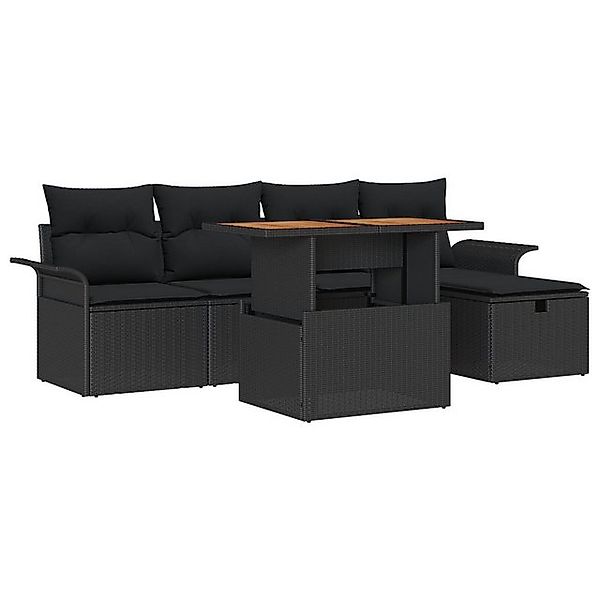vidaXL Loungesofa 6-teiliges Garten-Sofaset mit Kissen Schwarz Poly-Rattan, günstig online kaufen