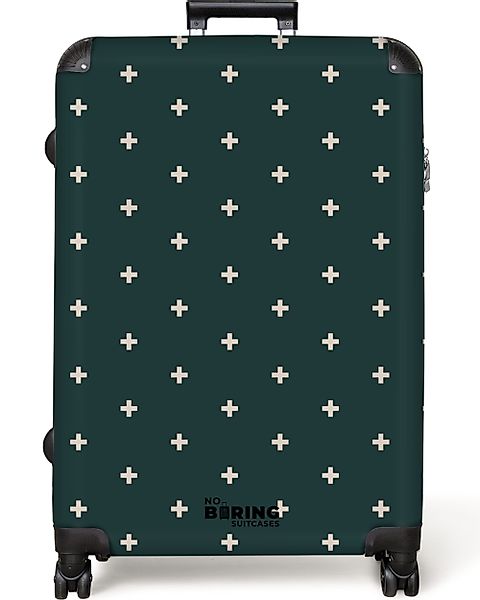 NoBoringSuitcases.com© Hartschalen-Trolley Grün mit weißen Pluszeichen günstig online kaufen
