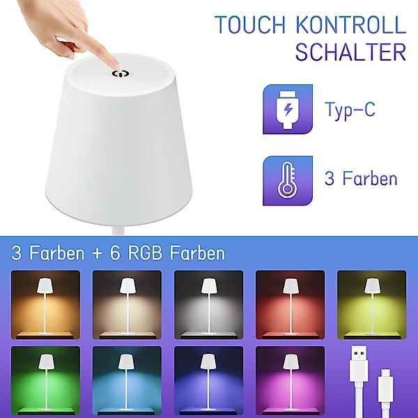 ZMH Tischleuchte Kabellos Dimmbar RGB Whonzimmer günstig online kaufen