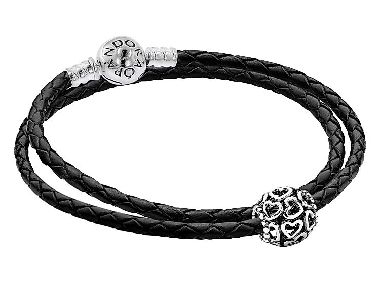 Pandora Silberarmband Damen Leder-Starterset mit Charm günstig online kaufen