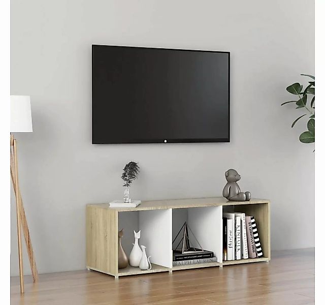 furnicato TV-Schrank Weiß und Sonoma-Eiche 107x35x37 cm Holzwerkstoff günstig online kaufen